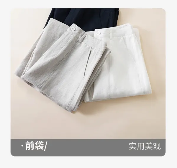Design Linen Wide-Leg Trousers White Pants - 17