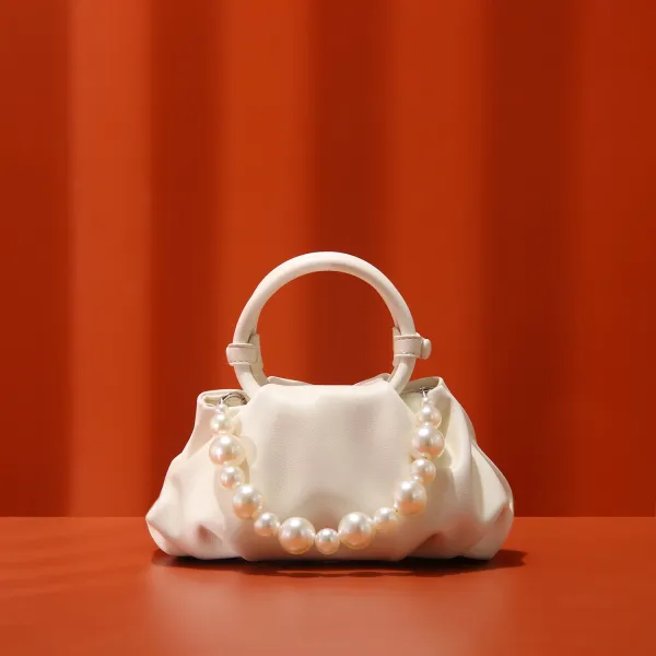 Pearl-Embellished Cloud Handbag White Handbag - 1
