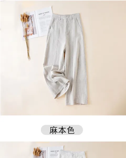 Design Linen Wide-Leg Trousers White Pants - 33