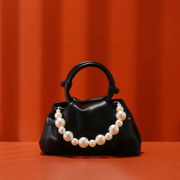 Yellow Pearl-Embellished Structured Handbag - 5