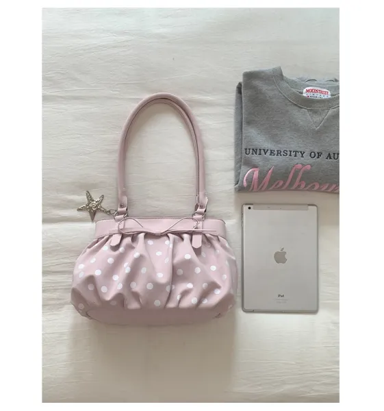 Moodstreet University of Australia Hoodie Gray + Polka Dot Pleated Handbag Cream - 49