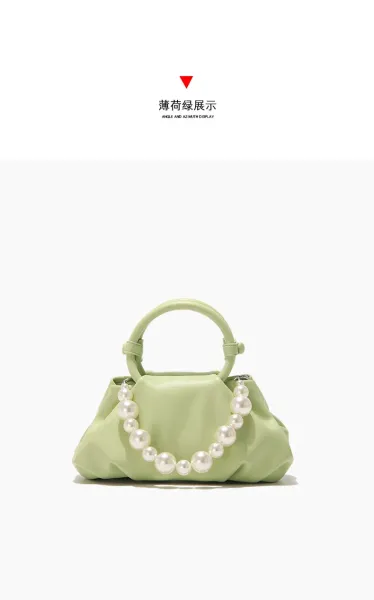 Yellow Pearl-Embellished Structured Handbag - 22