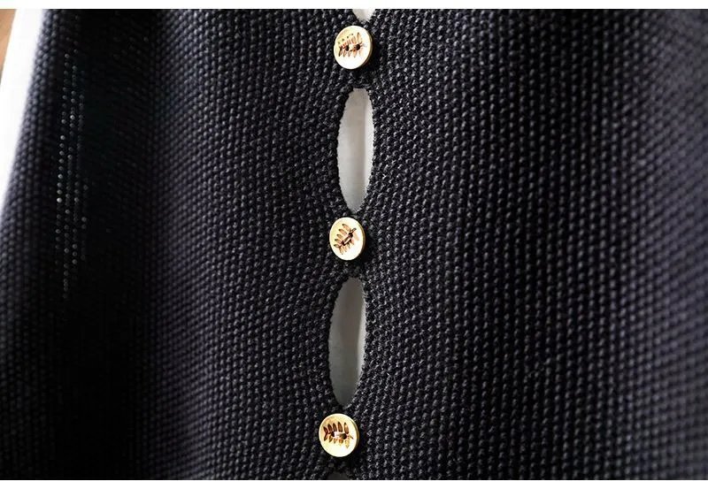 Knit Button-Front Vest Top in Black with Gold Buttons - 19