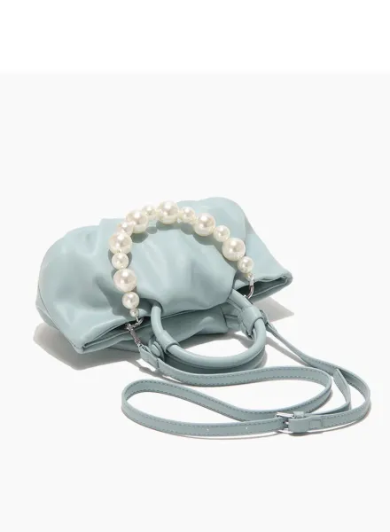 Yellow Pearl-Embellished Structured Handbag - 31