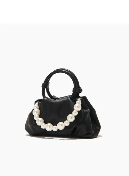 Yellow Pearl-Embellished Structured Handbag - 38