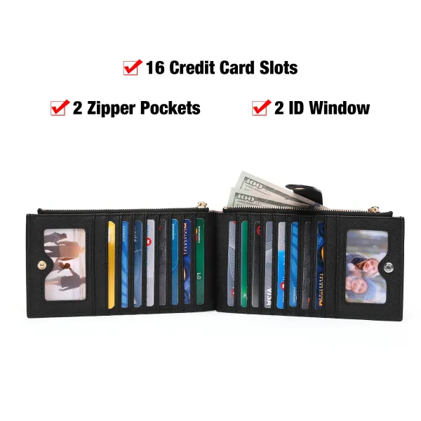 Black Dual-Zip Long Wallet with Gold Hardware - 3