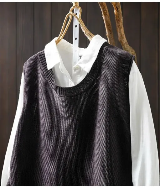 Knit Button-Front Vest Top in Black with Gold Buttons - 26