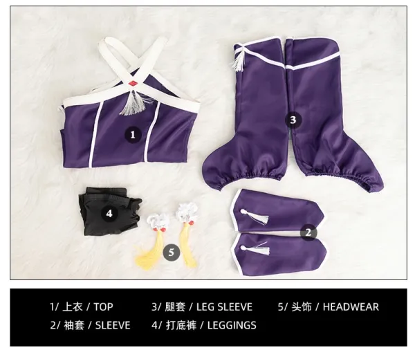 Cosplay Dress Set Black with White Trim Dress, Gloves, Belt, Arm Rings, Leg Ring - 20