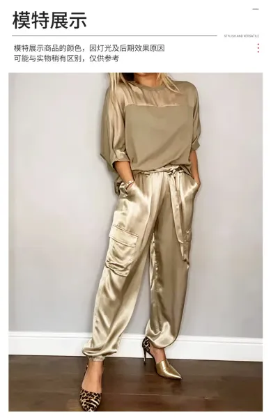 Silk Satin Cargo Joggers Gray Pants - 11