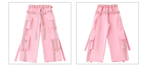 Miu Miu Sequined Crop Top + Cargo Pants Set in Pink and Silver - 16