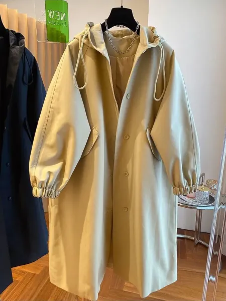 Design Oversized Hooded Trench Coat Navy - 10