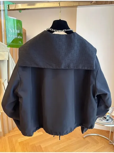 Design Oversized Collar Windbreaker Beige Outerwear - 15