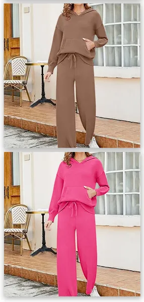 Design Knit Lounge Set Pink Casual-Set - 13