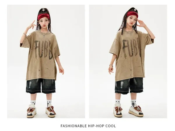 PUBG x Streetwear Oversized Graphic Tee Beige + Distressed Denim Shorts Black + Camo Cap + Star Socks Set - 9