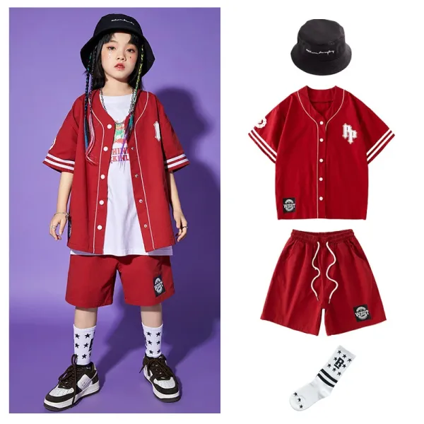 WEST Clothing Baseball Jersey Set Red Kids Streetwear Outfit - 1
