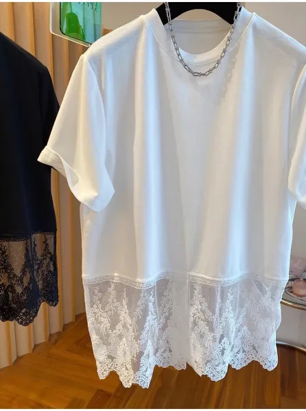Lace-Trimmed Oversized T-Shirt White - 5