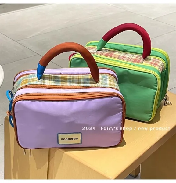 Goodfor Plaid Trim Mini Boston Bag Lavender Purple - 11