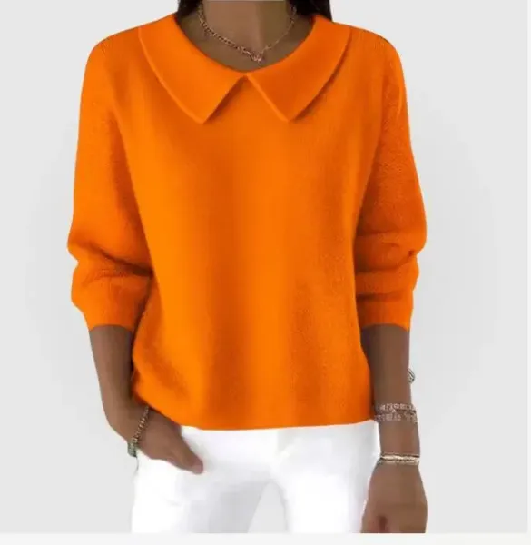 Design Peter Pan Collar Knit Top Blue Sweater - 8