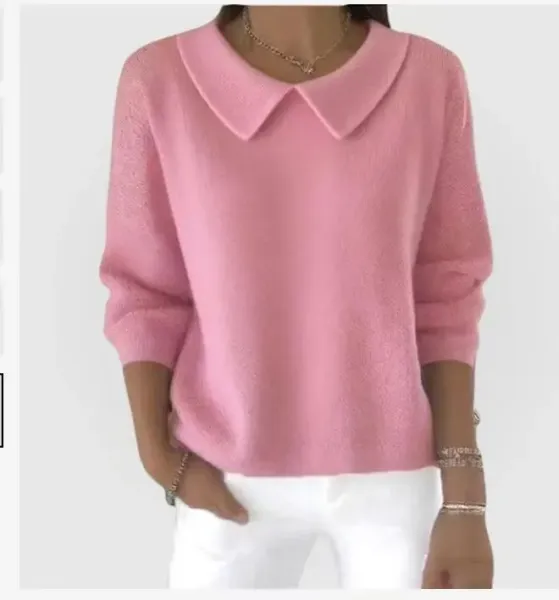 Design Peter Pan Collar Knit Top Blue Sweater - 9