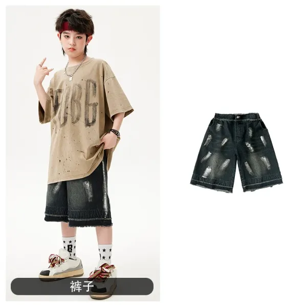 Design Distressed Denim Shorts Black - 1