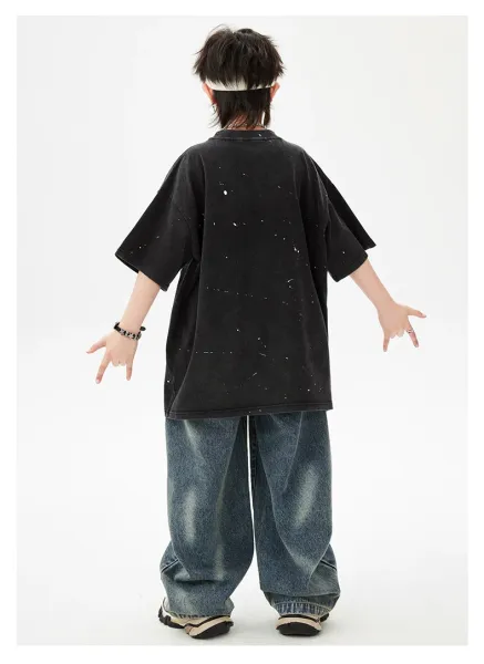 FUBG Graphic Print Oversized T-Shirt and Distressed Wide-Leg Jeans Set - 14
