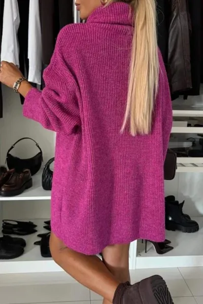 Oversized Turtleneck Knit Dress White Sweater Dress - 10