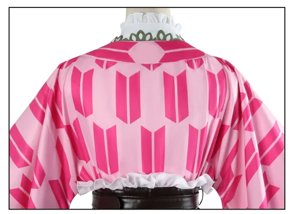 Cosplay Full Set + Wig: Pink & Green Gradient Hair, White Ruffled Shirt, Olive Skirt, Geometric Coat - 19