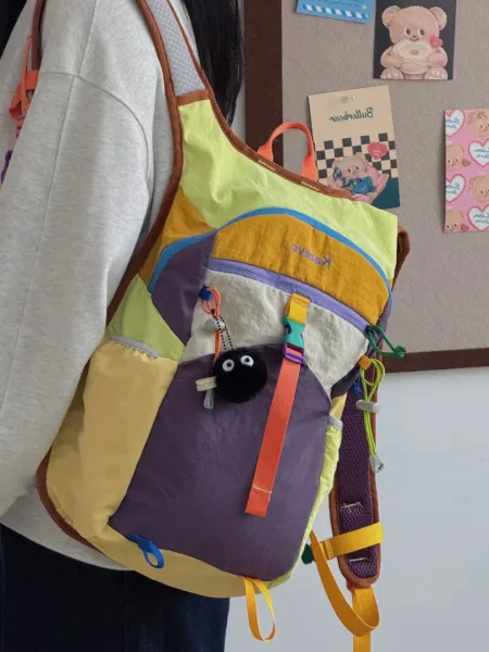 Kazeno Color-Block Patchwork Casual Backpack - 10