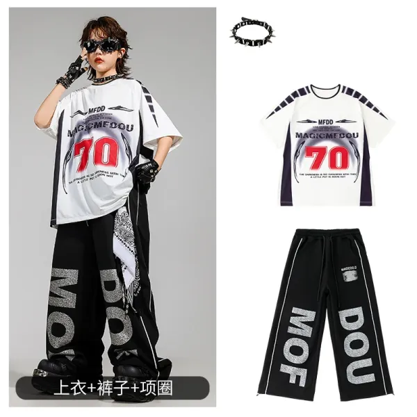 MFDD Magic MFDU 70 Graphic Oversized T-Shirt + MOF Wide-Leg Sweatpants + Spiked Choker Set - 1
