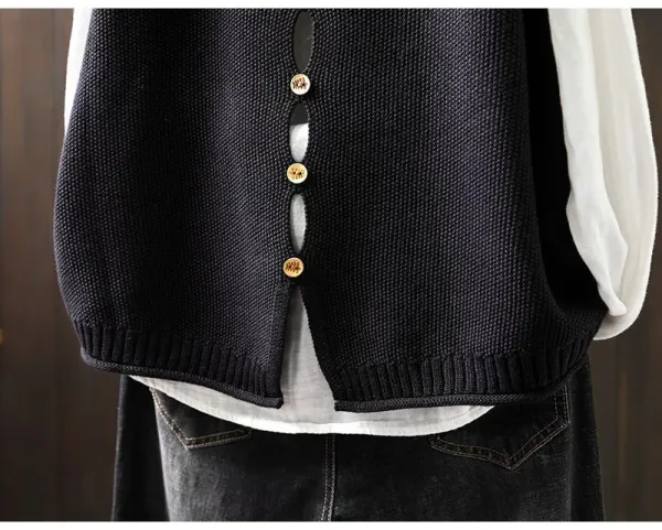 Knit Button-Front Vest Top in Black with Gold Buttons - 18