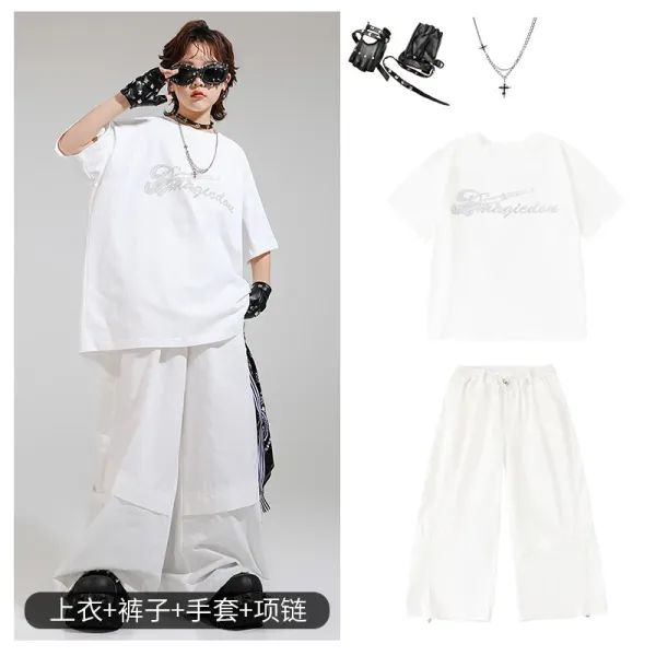 Magiedou Graphic Print Oversized T-Shirt and Wide-Leg Pants Set White - 1