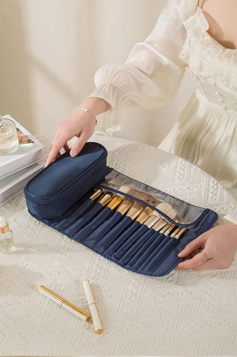 Pink Roll-Up Makeup Brush Organizer Pouch - 21
