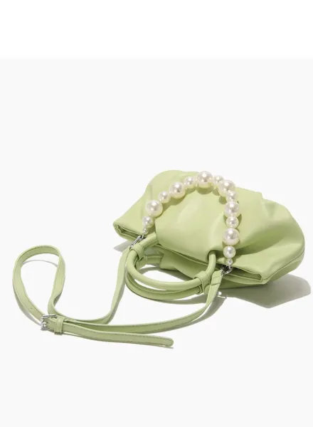 Yellow Pearl-Embellished Structured Handbag - 26
