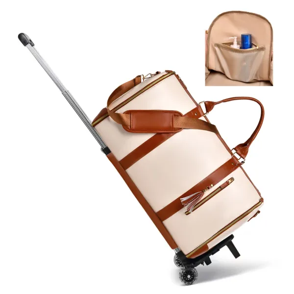 Rolling Garment Duffel Bag Black and Tan Travel Bag - 7