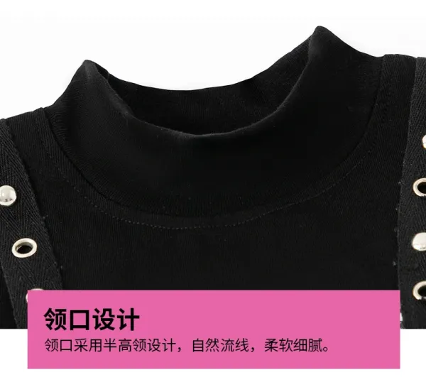 BB Magic Streetwear Set Black/White Heart Print Vest Top + Cargo Pants + Fringe Arm Warmers + Chain Necklace - 19