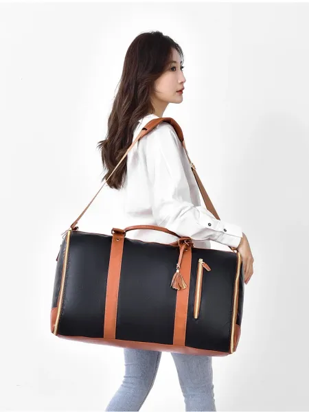 Rolling Garment Duffel Bag Black and Tan Travel Bag - 22