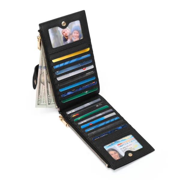 Black Dual-Zip Long Wallet with Gold Hardware - 4