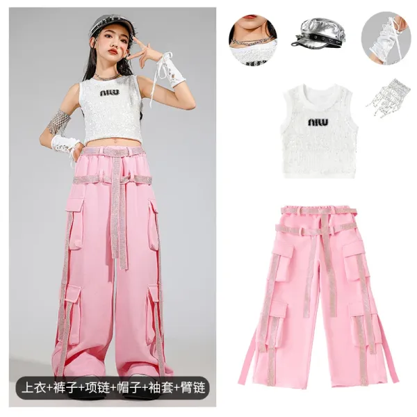 Miu Miu Sequined Crop Top and Cargo Pants Set Pink - 1