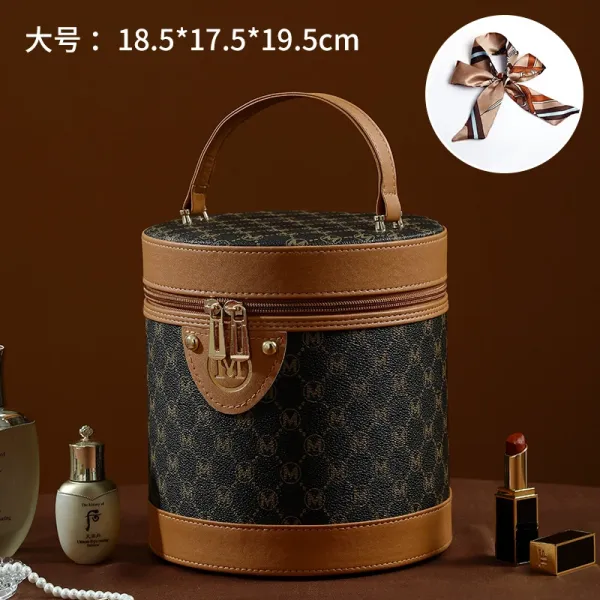 M Pattern Monogram Round Cosmetic Case Brown - 1