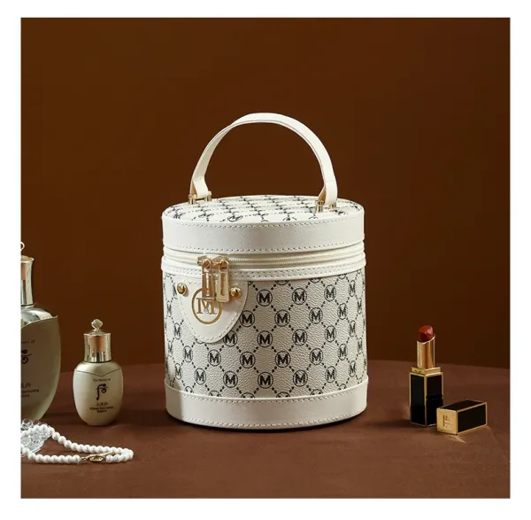 M Letter Print Cosmetic Case Black Pink Bucket Bag - 24