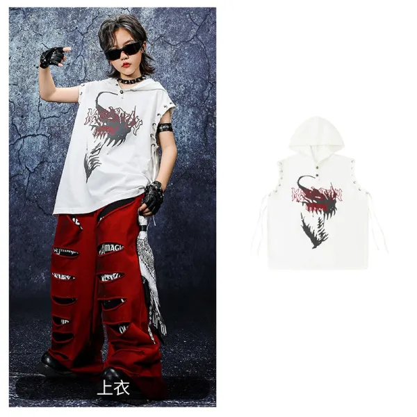 Design Streetwear Graphic Hooded Vest Top White - 1