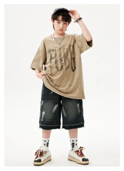 PUBG x Streetwear Oversized Graphic Tee Beige + Distressed Denim Shorts Black + Camo Cap + Star Socks Set - 16