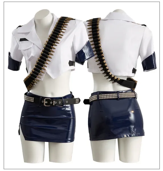 Cosplay Uniform Set White Black Denim Blue Hat Gloves Socks Belt Leg Bag - 10