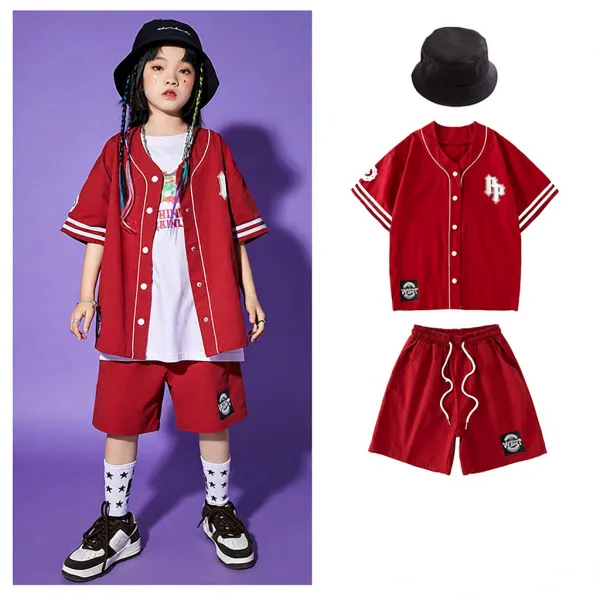 BP Baseball Jersey Set Red with Bucket Hat Kids Streetwear Outfit - 1