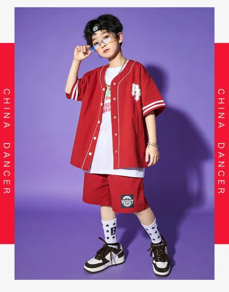 Design Streetwear Set: Red Baseball Jacket, White Graphic Tee, Red Shorts, Star Socks & Black Bucket Hat - 15