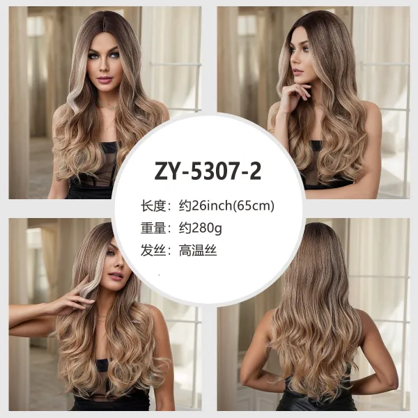 ZY-5307-2 Ombre Honey Blonde Long Wavy Synthetic Wig - 1