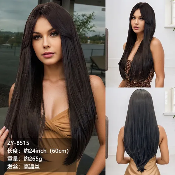 ZY-8515 Long Straight Synthetic Wig Black - 1