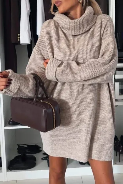 Oversized Turtleneck Knit Dress White Sweater Dress - 4