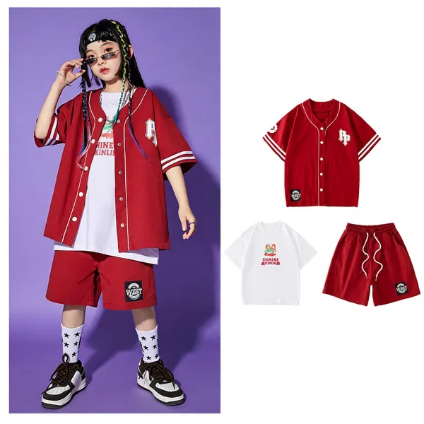 WesT x Unknown Brand Red Baseball Jacket Set with Graphic Tee and Star Socks - 1