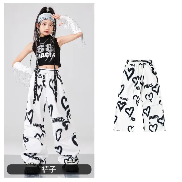 HEARTS Graffiti Print Wide-Leg Pants White - 1